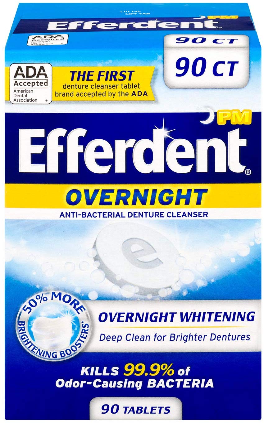 Efferdent PM Overnight Anti-Bacterial Denture Cleanser, 90 Tablets