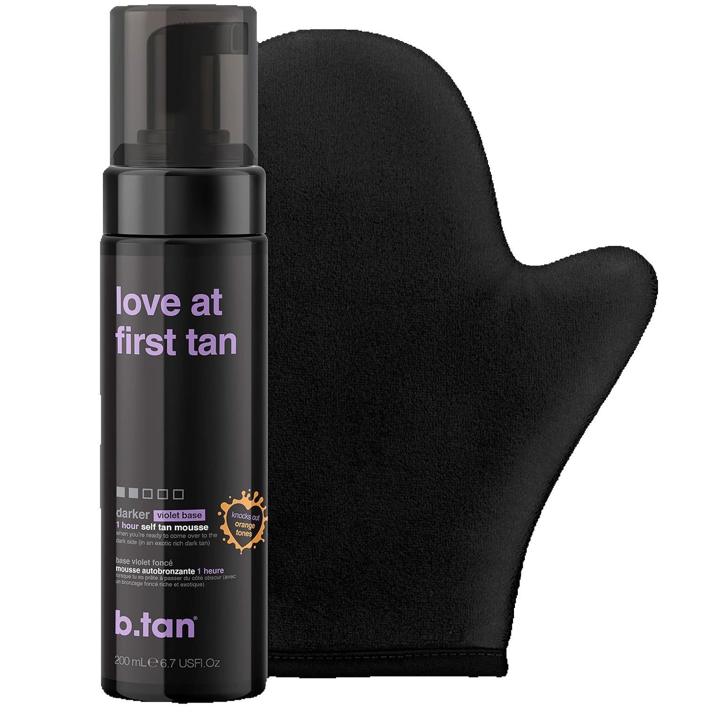 B.tan Love at First Tan Kit Darker Self Tan Mousse with Self Tanning Mitt Applicator, (Violet Base) 200ml