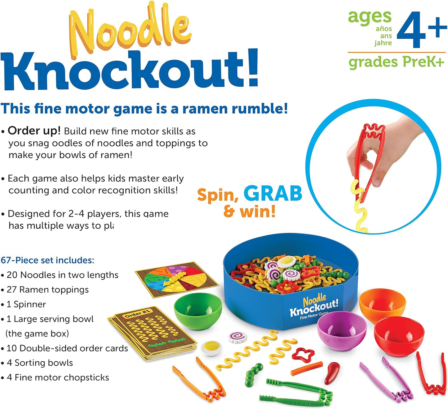 Learning Resources Noodle Knockout Fine Motor Game Ages 4+ (67 Pieces)