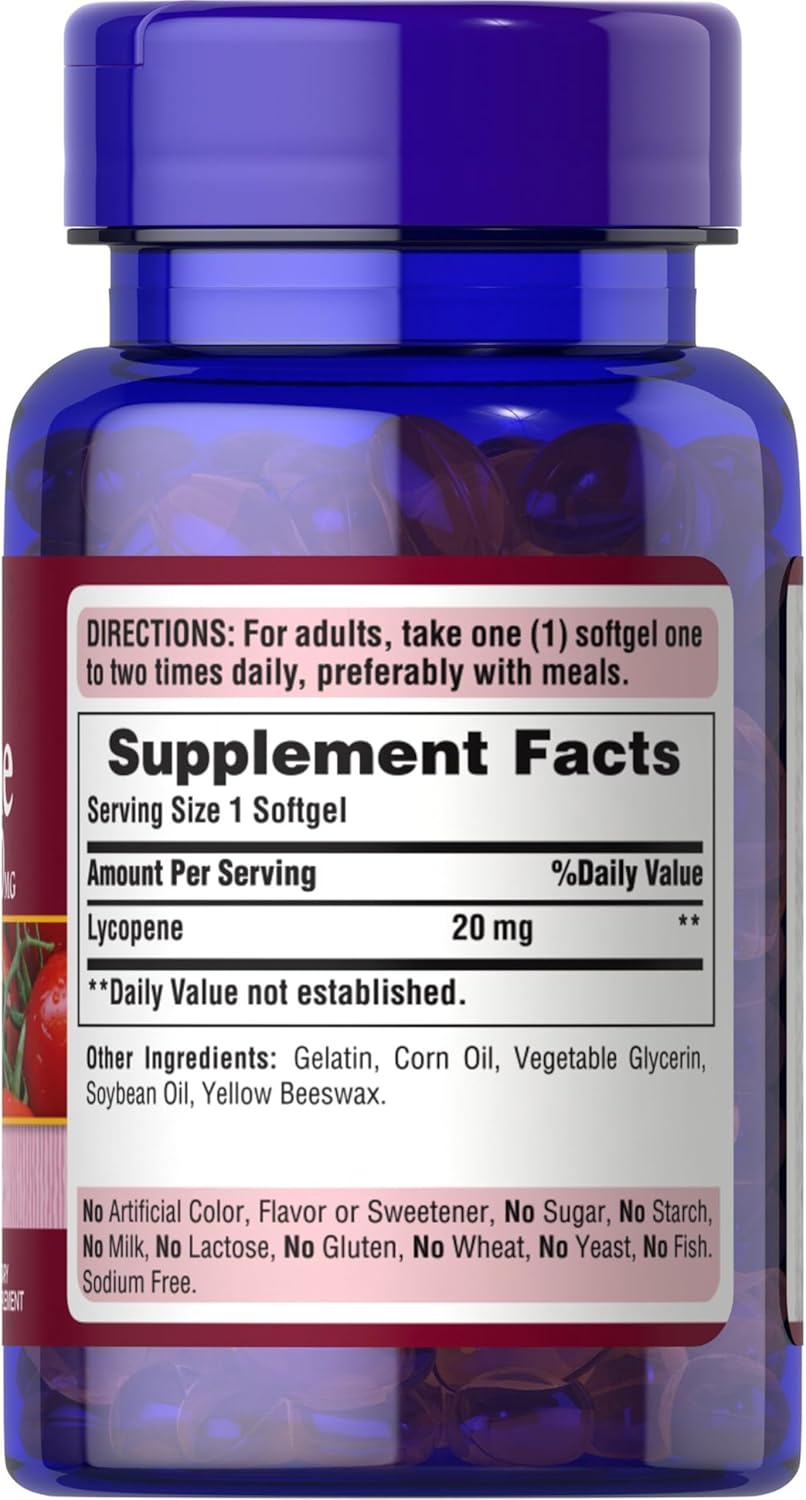 Puritan's Pride Lycopene Softgel 20 Mg, Promotes Prostate and Heart Health, 60 Count