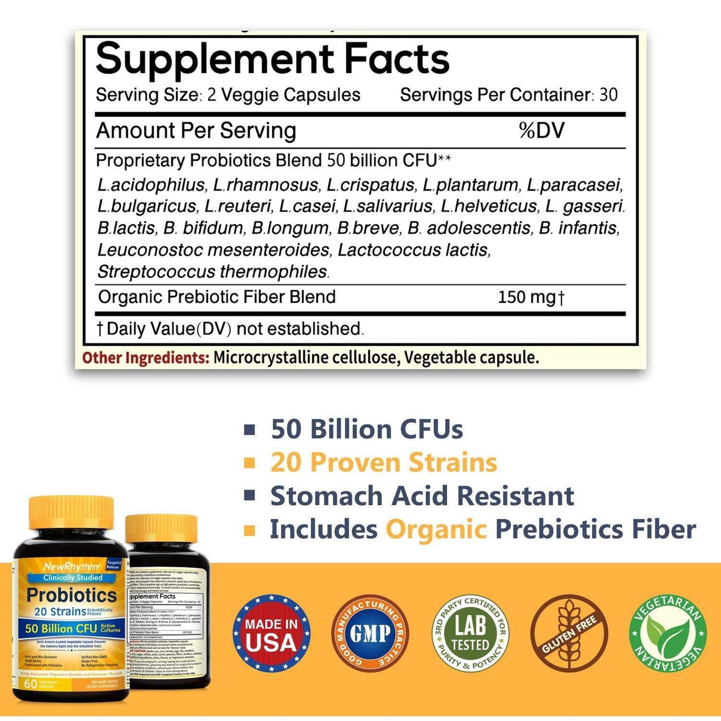 NewRhythm Probiotics 20 Strains, 50 Billion CFU, 60 Caps