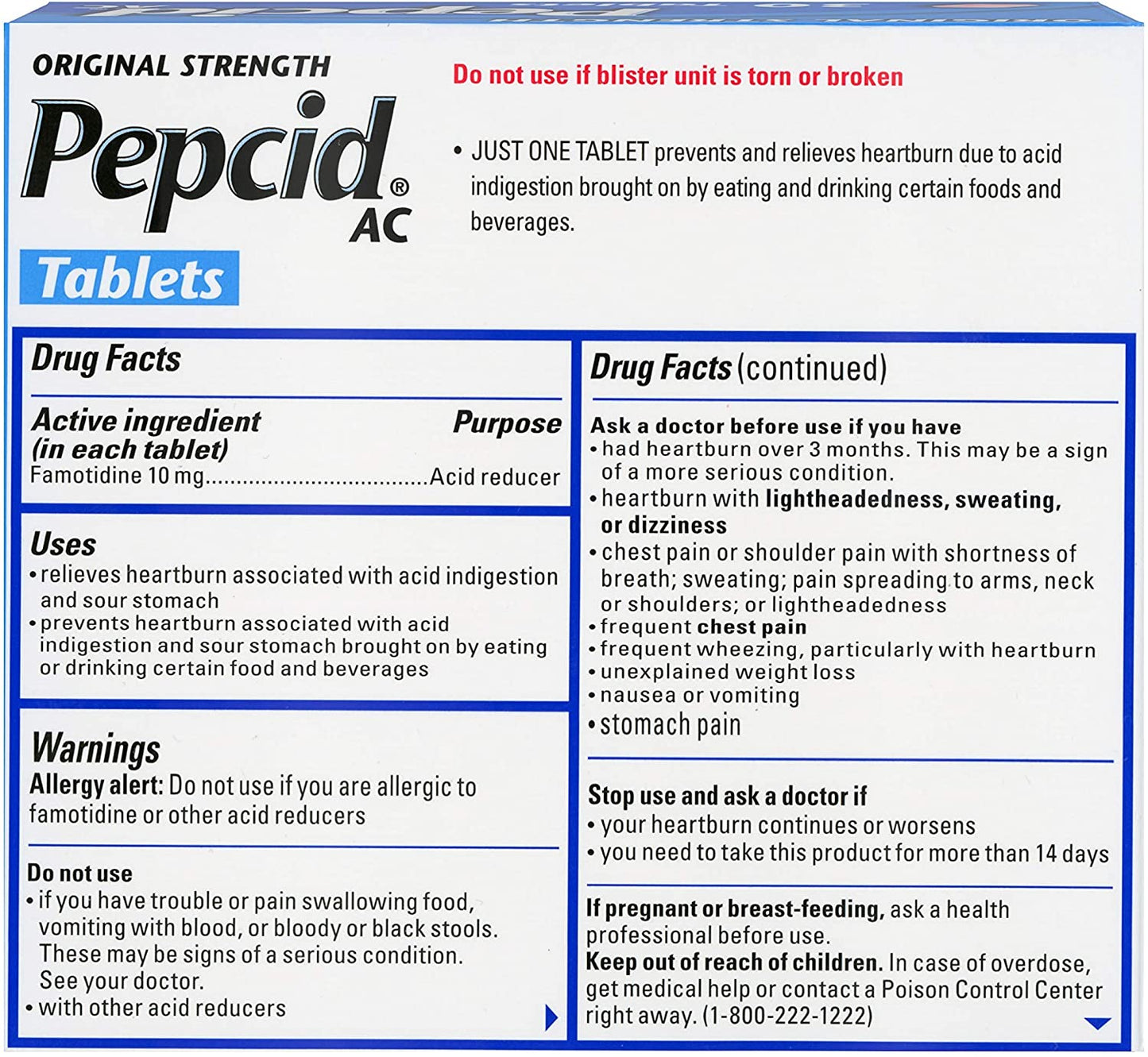 Pepcid AC Original Strength Acid Reducer 10mg, 30 Tablets