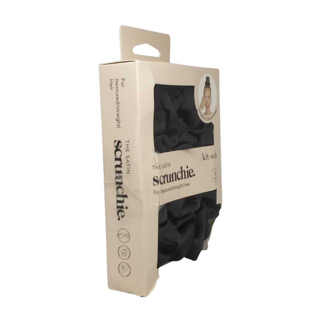 Kitsch Satin Scrunchie Black, 5 Count