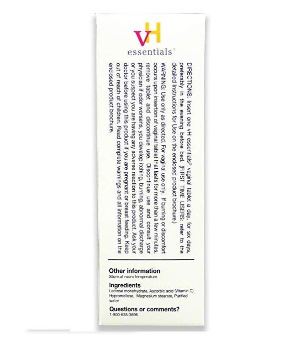 vH Essentials Feminine Odor Treatment pH Balanced Vaginal (6 Tablets) 6 Day Supply
