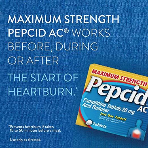 Pepcid AC Maximum Strength 20 mg Acid Reducer Tablets All-Day Heartburn Relief Medicine, 25 Count