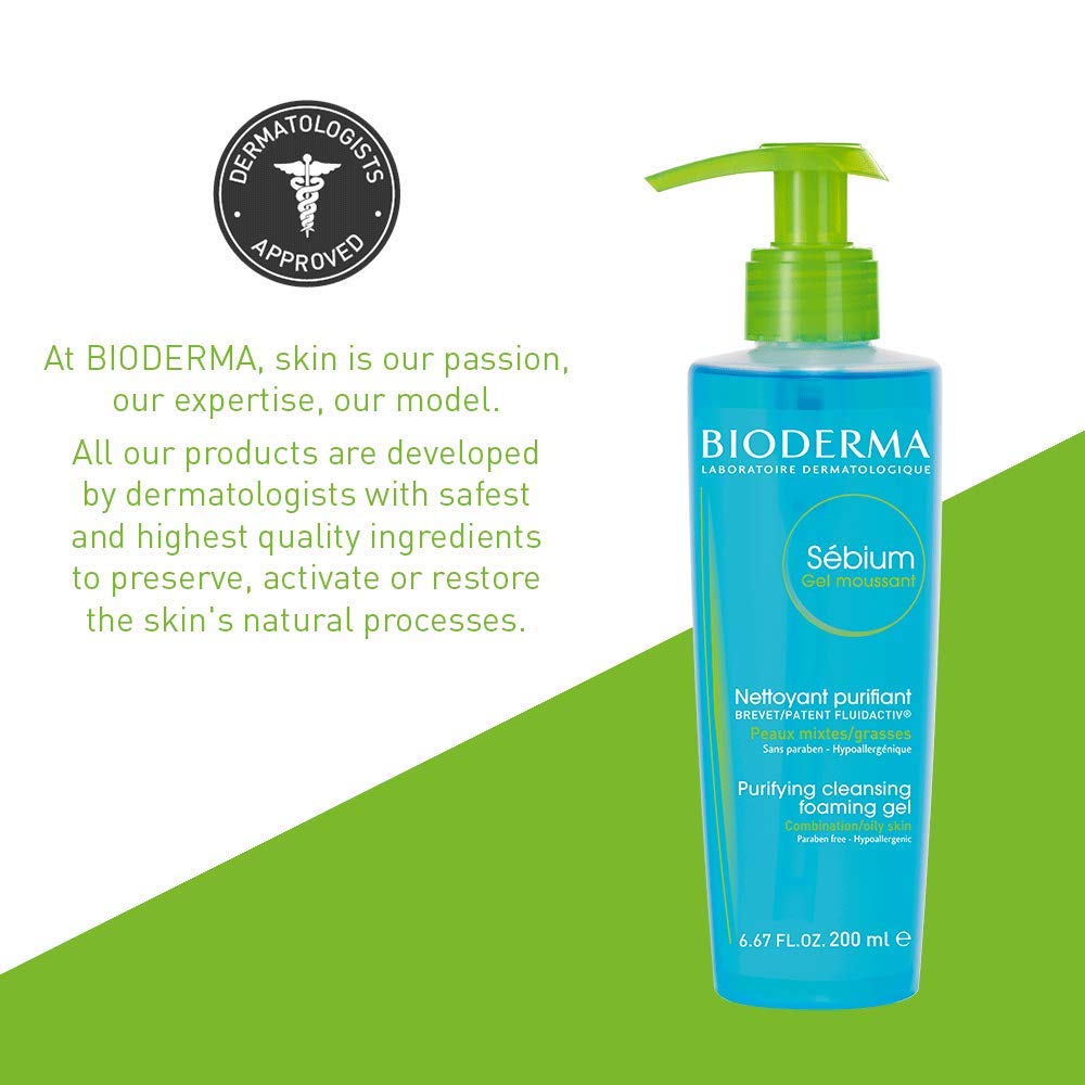 Bioderma Sebium Purifying Cleansing Foaming Gel Facial Cleanser for Combination to Oily Skin, 500 ml