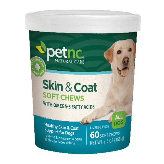 PetNC Skin & Coat Soft Chews with Omega-3 Fatty Acids Liver Flavor for All Dogs