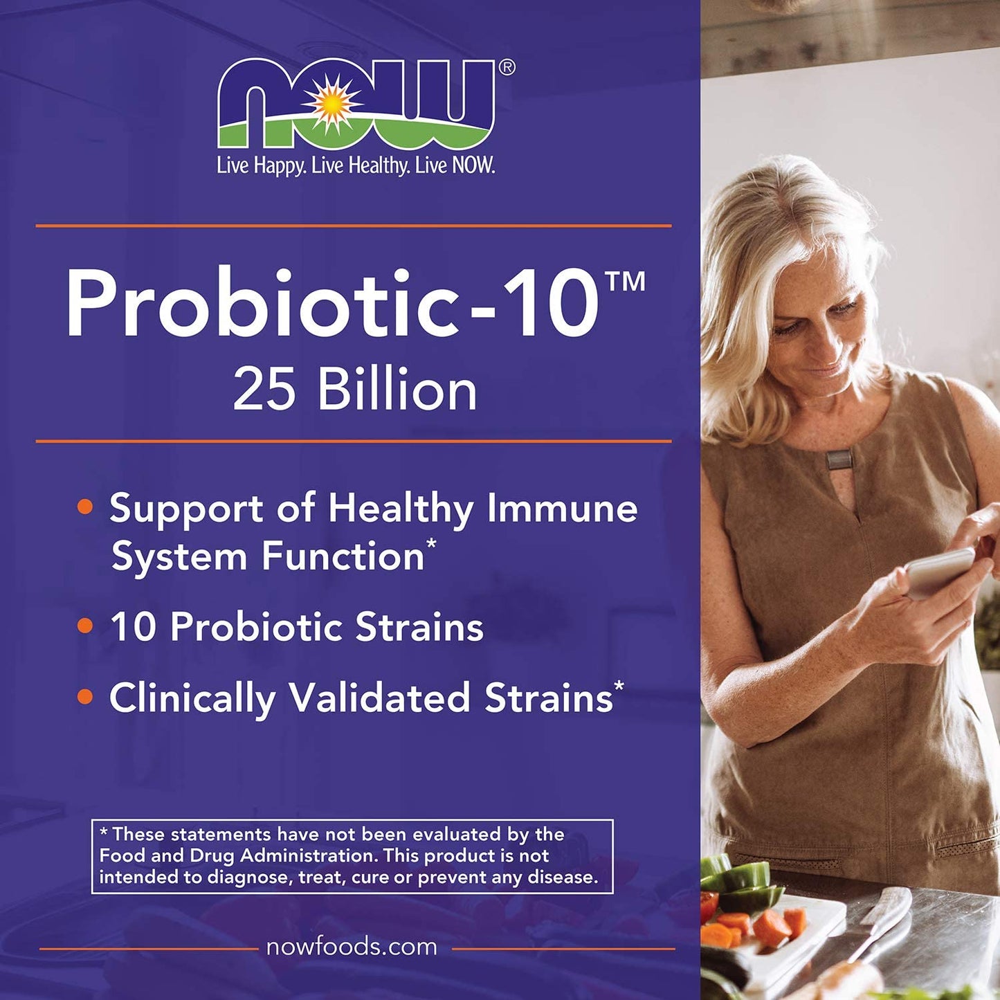 NOW Supplements Probiotic-10 25 Billion 10 Probiotic Strains Healthy Intestinal Flora, 50 Veg Capsules