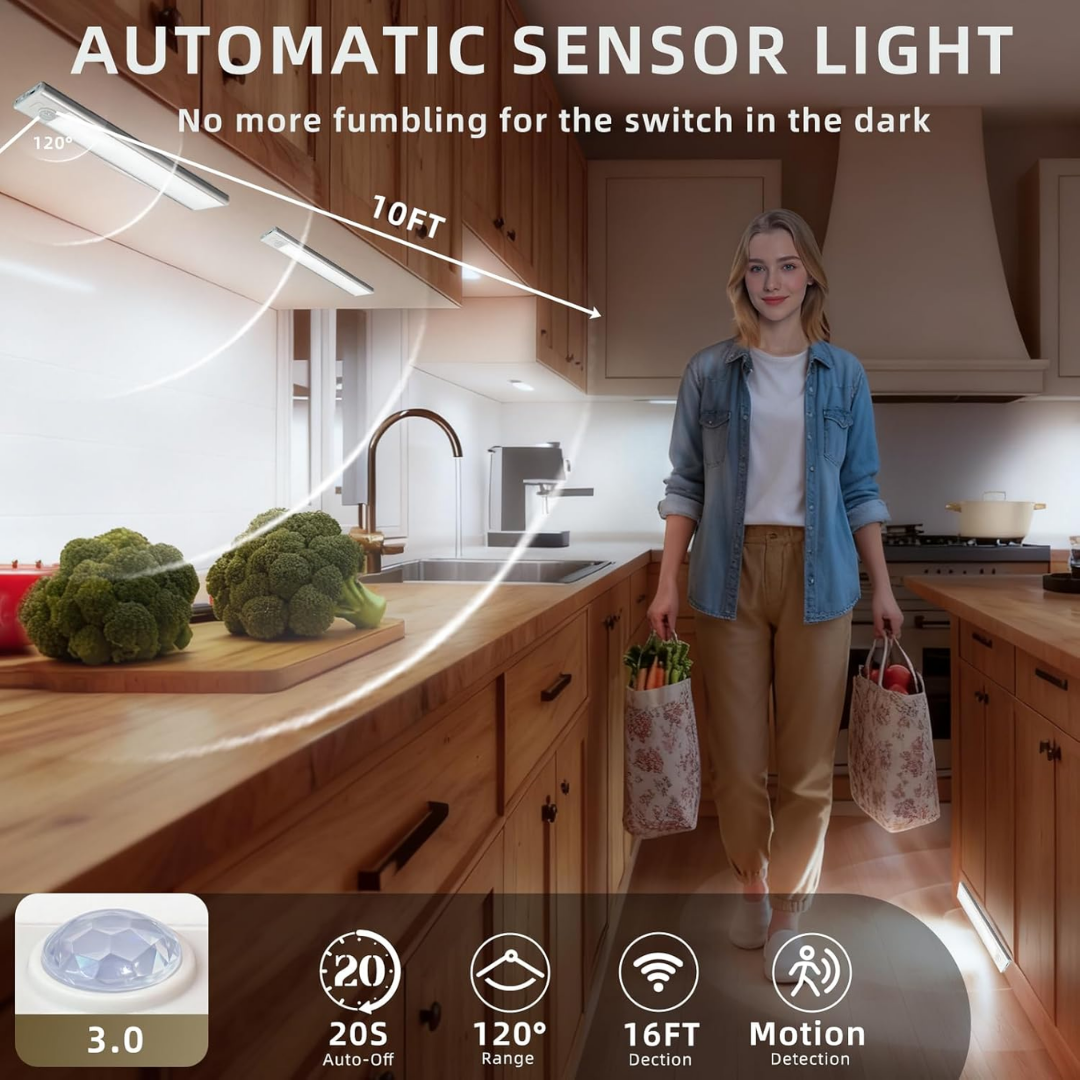 Aveva Under Cabinet Rechargeable Motion Sensor Light White 8in, 4 Pack
