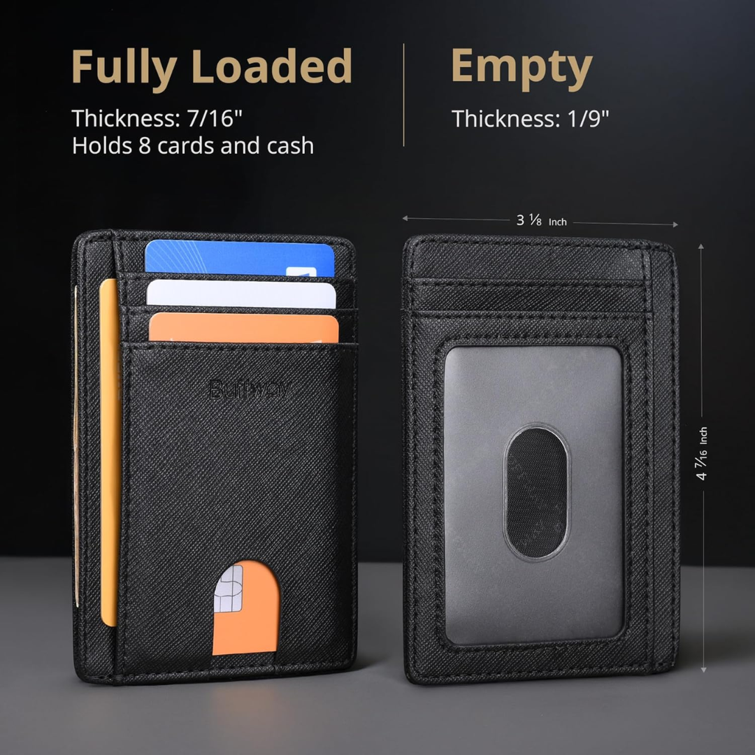 Buffway Slim Minimalist RFID Blocking Leather Wallet, Cross Black