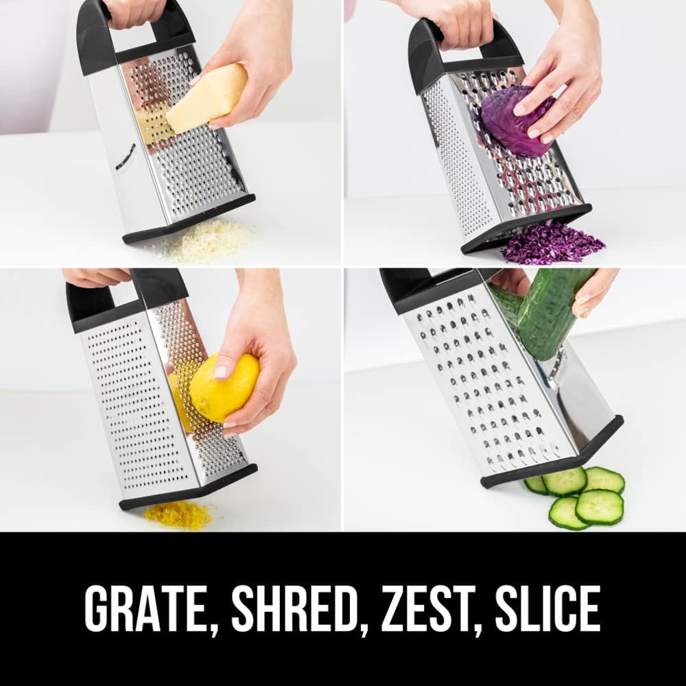 Gorilla Grip Box Grater 4 - Sided Cheese Grater With Container, Black