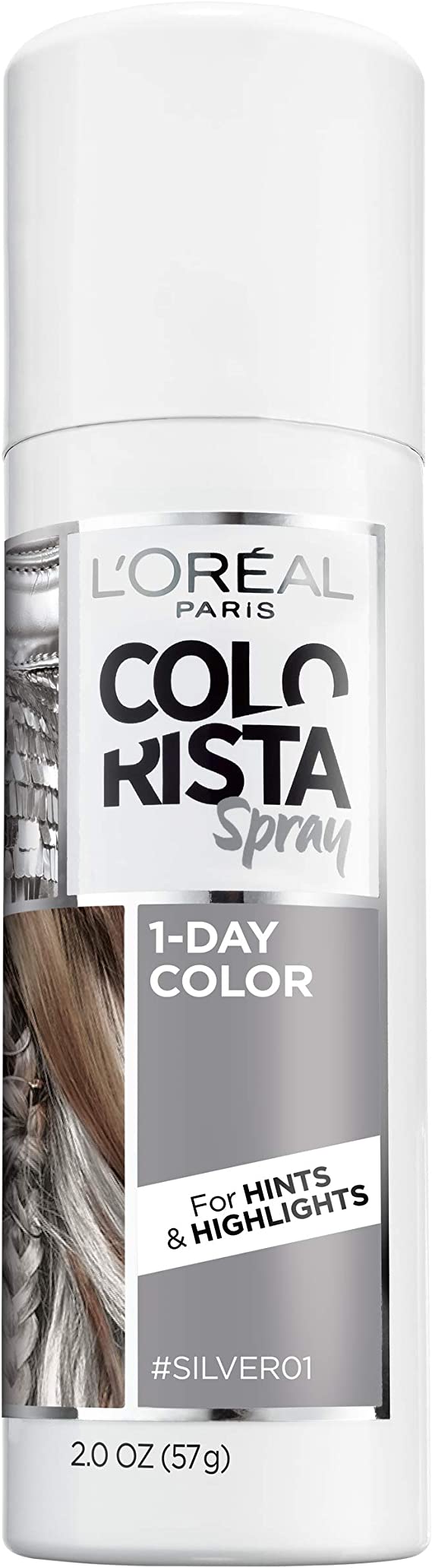 L'Oreal Paris Colorista Spray 1 - Day Washable Temporary Hair Color Silver01 2 Oz (57g)