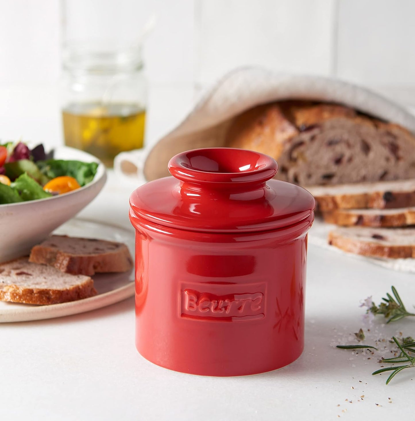 Ceramic Butter Bell Crock, Maraschino Red