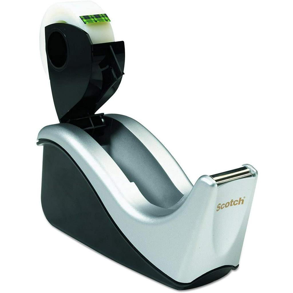 Scotch Desktop Tape Dispenser Silvertech Two-Tone, C60-ST