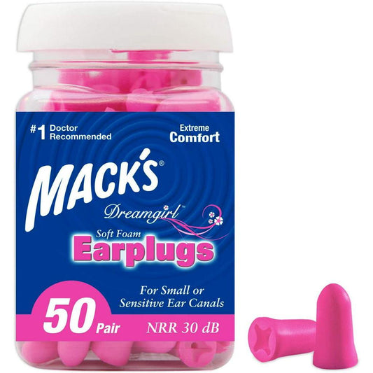 Mack's Dreamgirl Soft Foam Earplugs, For Small/Sensitive Ear Canals, 50 Pair, Pink