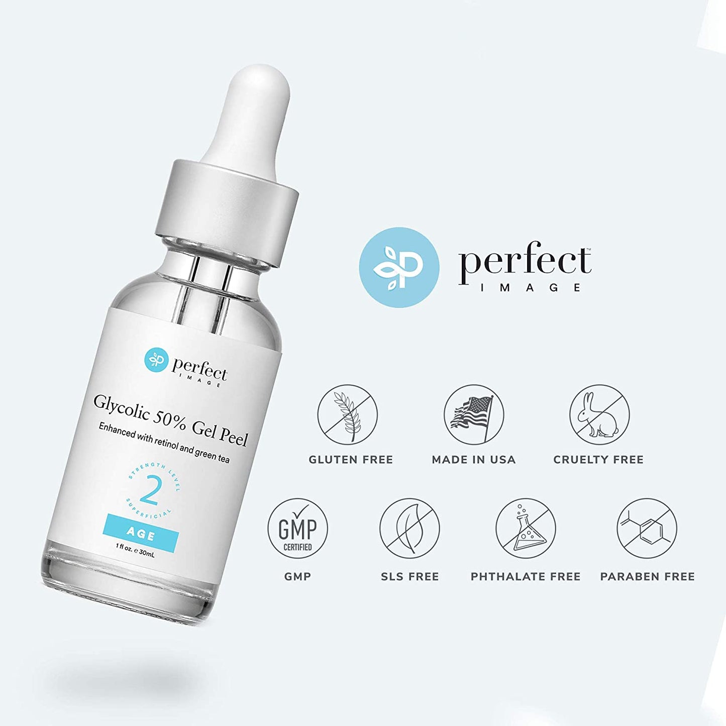 Perfect Image Glycolic Acid 50% Gel Peel - Level 2 Enhanced with Retinol & Green Tea Extract (Professional Skin Peel)1 ounce