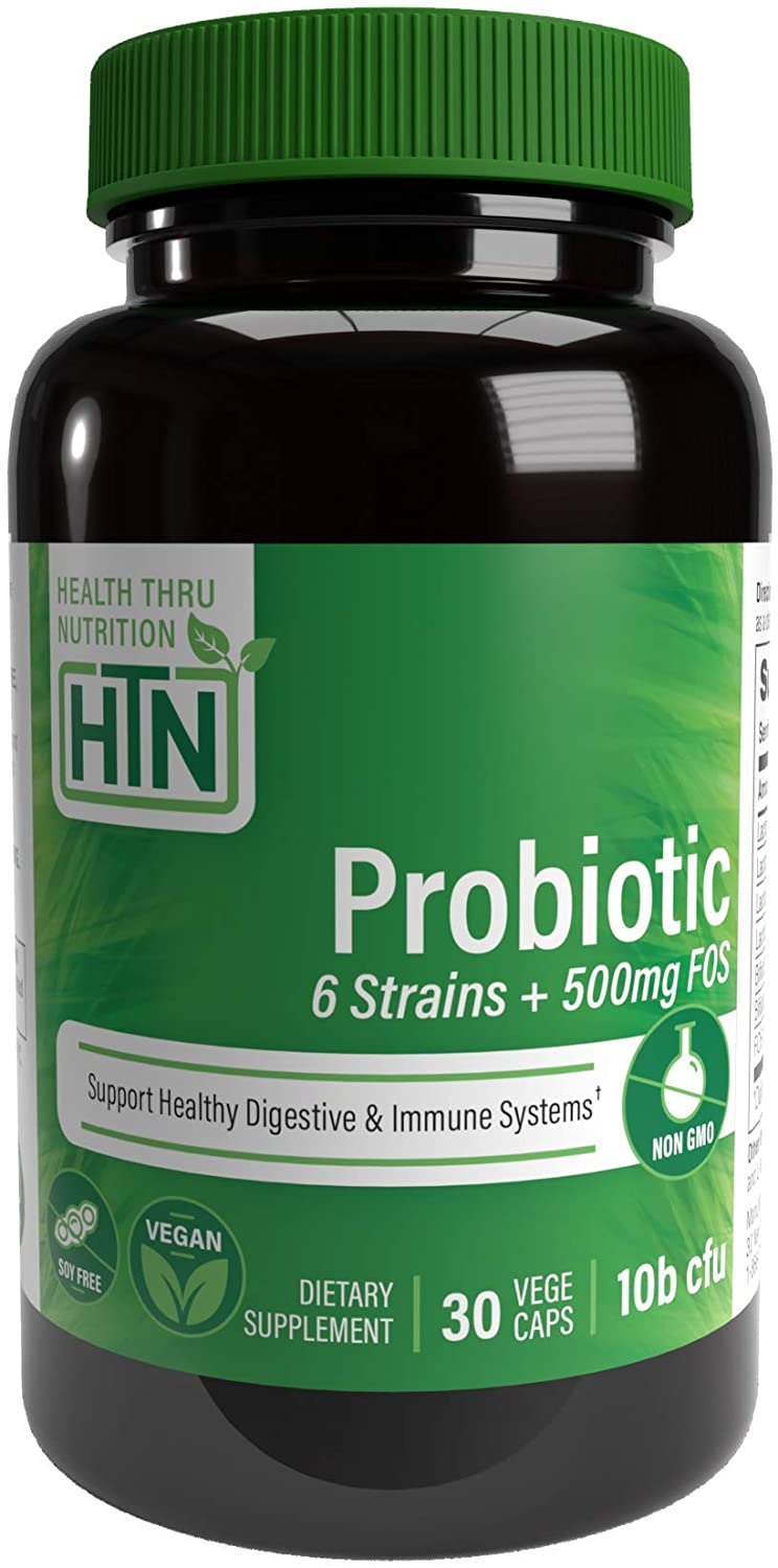 Health Thru Nutrition Probiotics with FOS 10 Billion CFU, 30 Vegecaps Healthy Digestive and Immune System