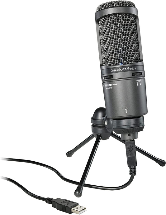 Audio Technica AT2020USB Cardioid Condenser Microphone Perfect for Content Creators (Black)