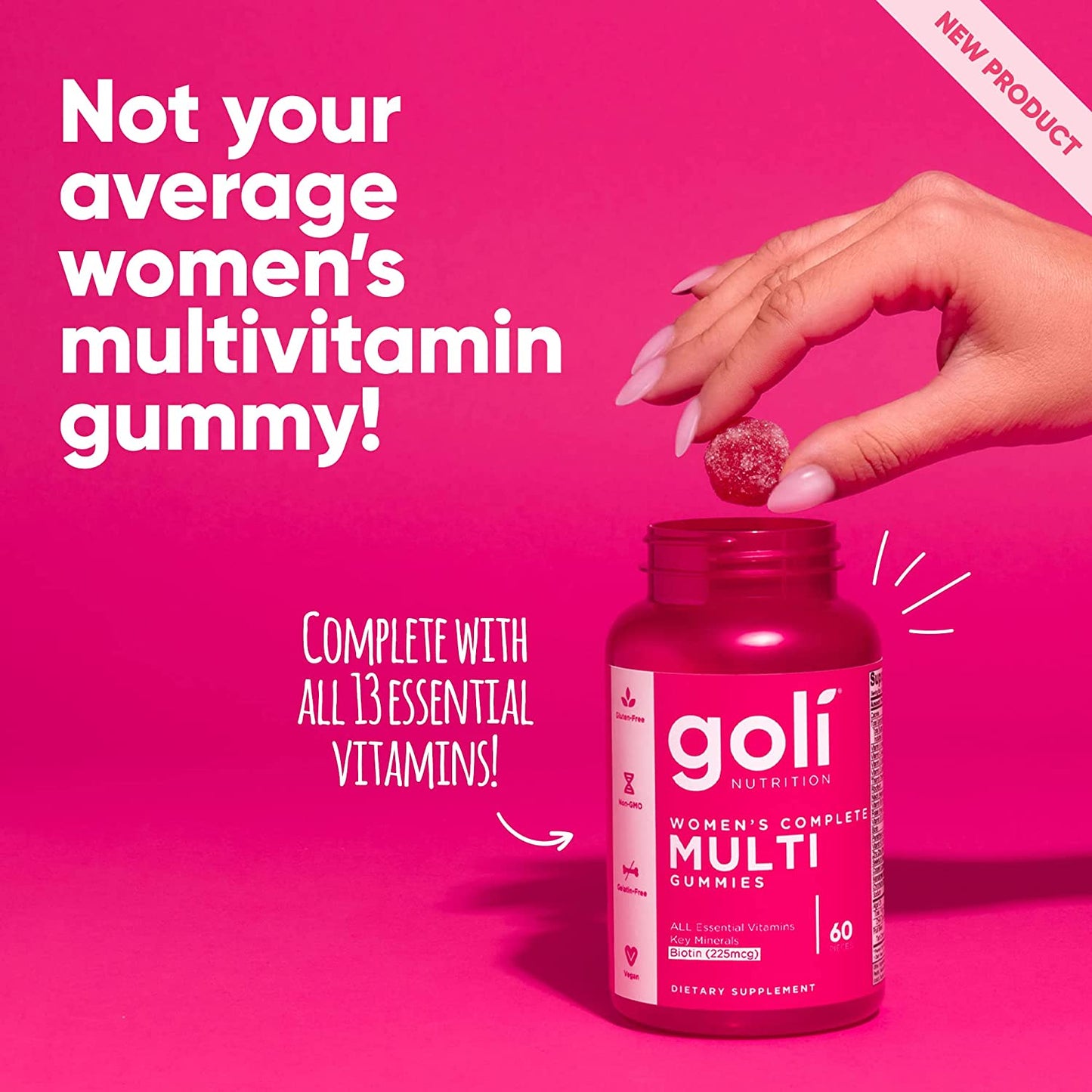 Goli Nutrition Women's Complete Multi Gummies Biotin 225mcg Dietary Supplement 60 Count