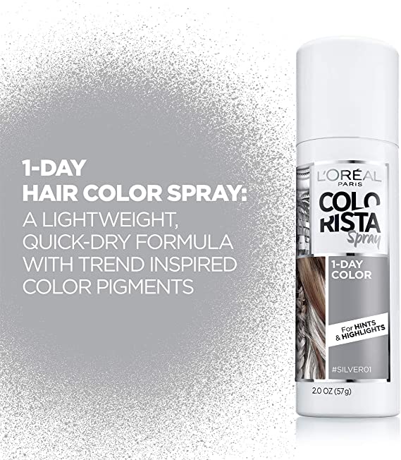 L'Oreal Paris Colorista Spray 1 - Day Washable Temporary Hair Color Silver01 2 Oz (57g)