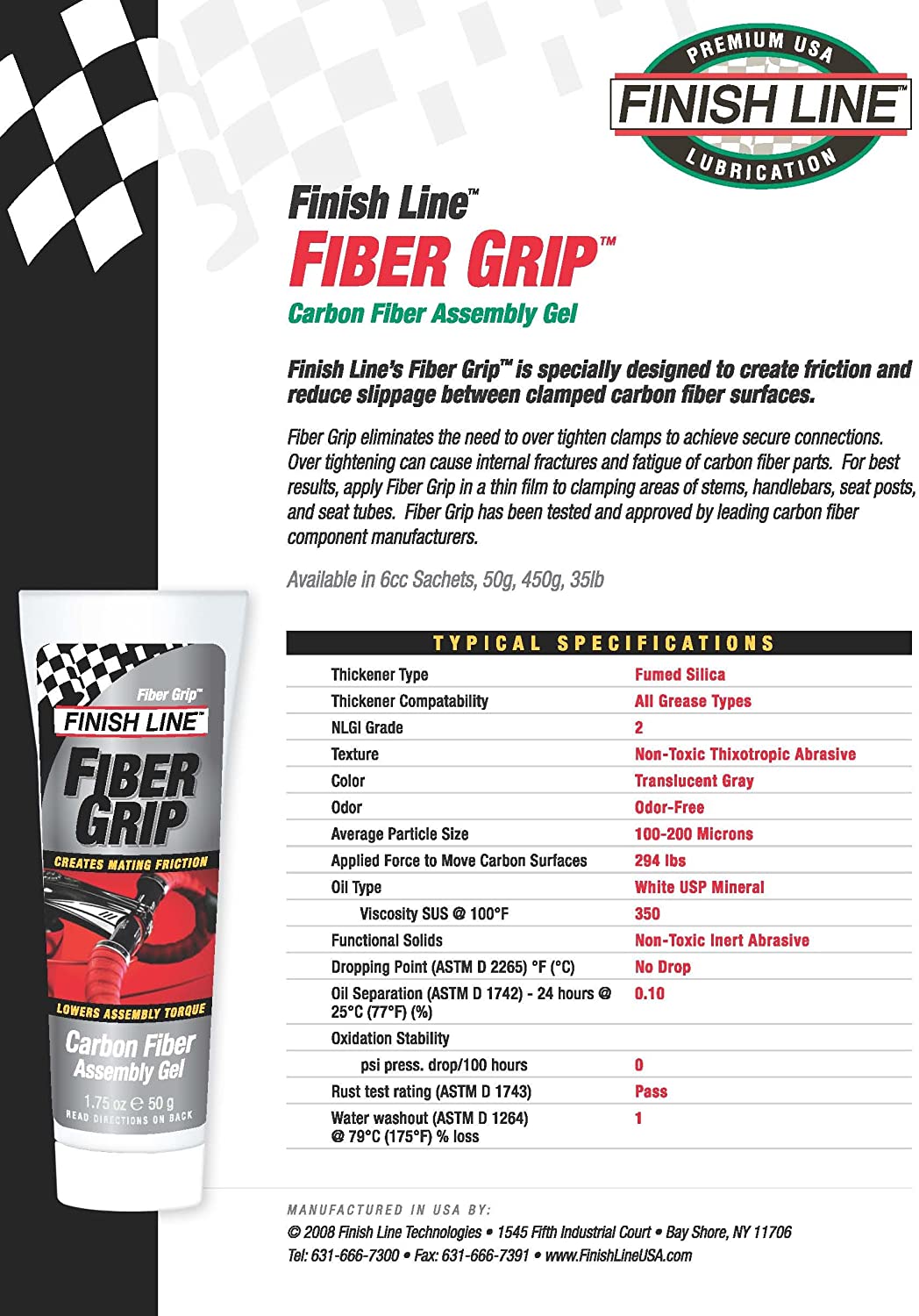 Finish Line Fiber Grip Carbon Fiber Bicycle Assembly Gel, 16 oz
