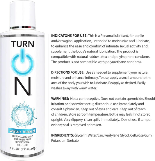 Turn On Water Based Gel Lube 8 fl oz / 236mL