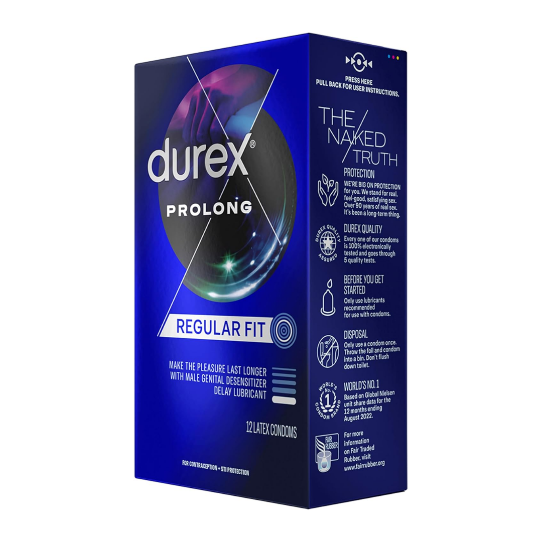 Durex Prolong Regular Fit, 12 Latex Condoms