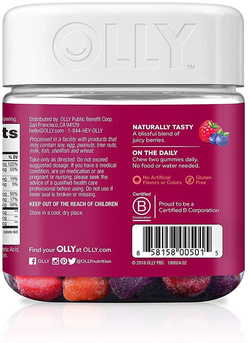 OLLY The Perfect Womens Gummy Multivitamin, Blissful Berry, Vitamins A, D, C, E, Biotin, Folic Acid (90 Gummies)