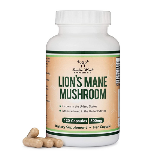 Double Wood Lion's Mane Mushroom 500mg Supplement 120 Capsules