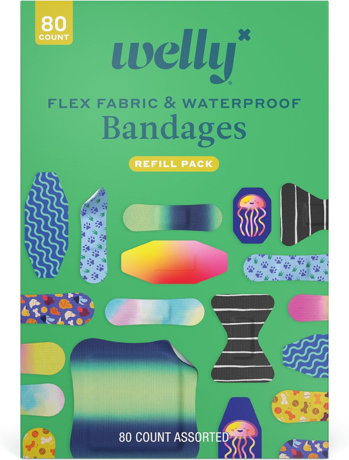 Welly Flex Fabric & Waterproof Bandages Refill Pack (80 Count Assorted) WLY1112