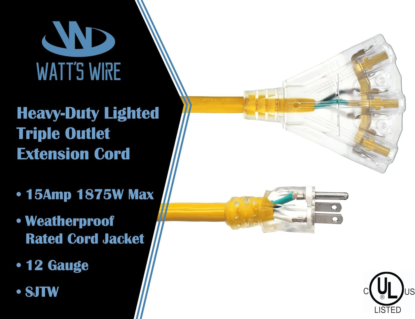 Watt's Wires 12 Gauge Heavy Duty Extension Cord Splitter (2 Ft)