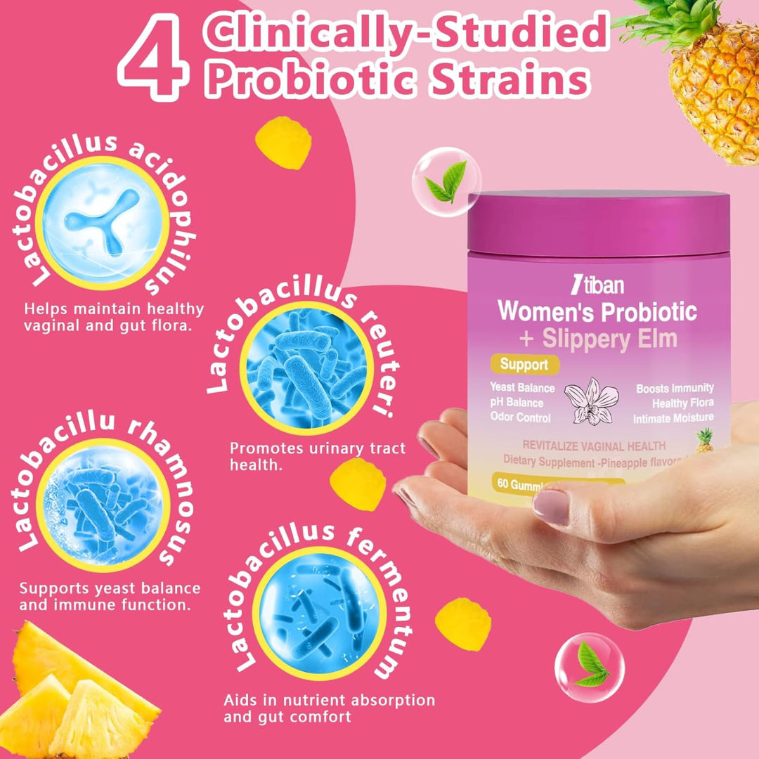 Itiban Women's Probiotic + Slippery Elm Pineapple, 60 Gummies