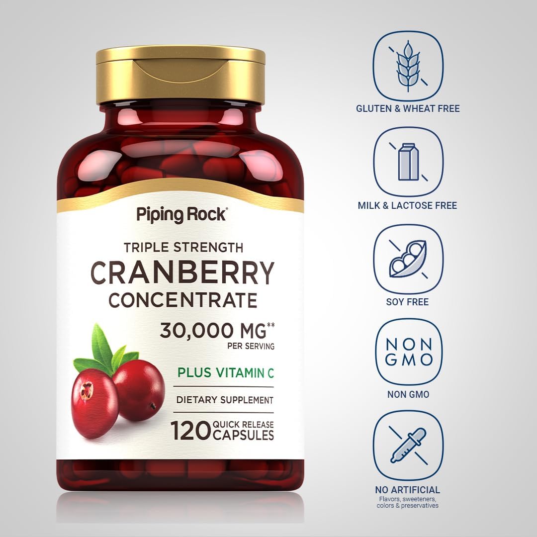 Piping Rock Triple Strength Cranberry Concentrate 30000mg Supplement 120 Capsules