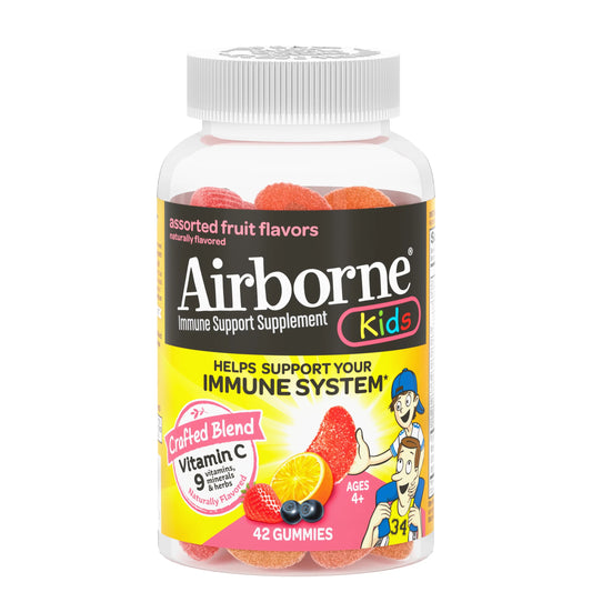Airborne Kids Assorted Fruit Flavored Gummies Vitamin C, 42 Count
