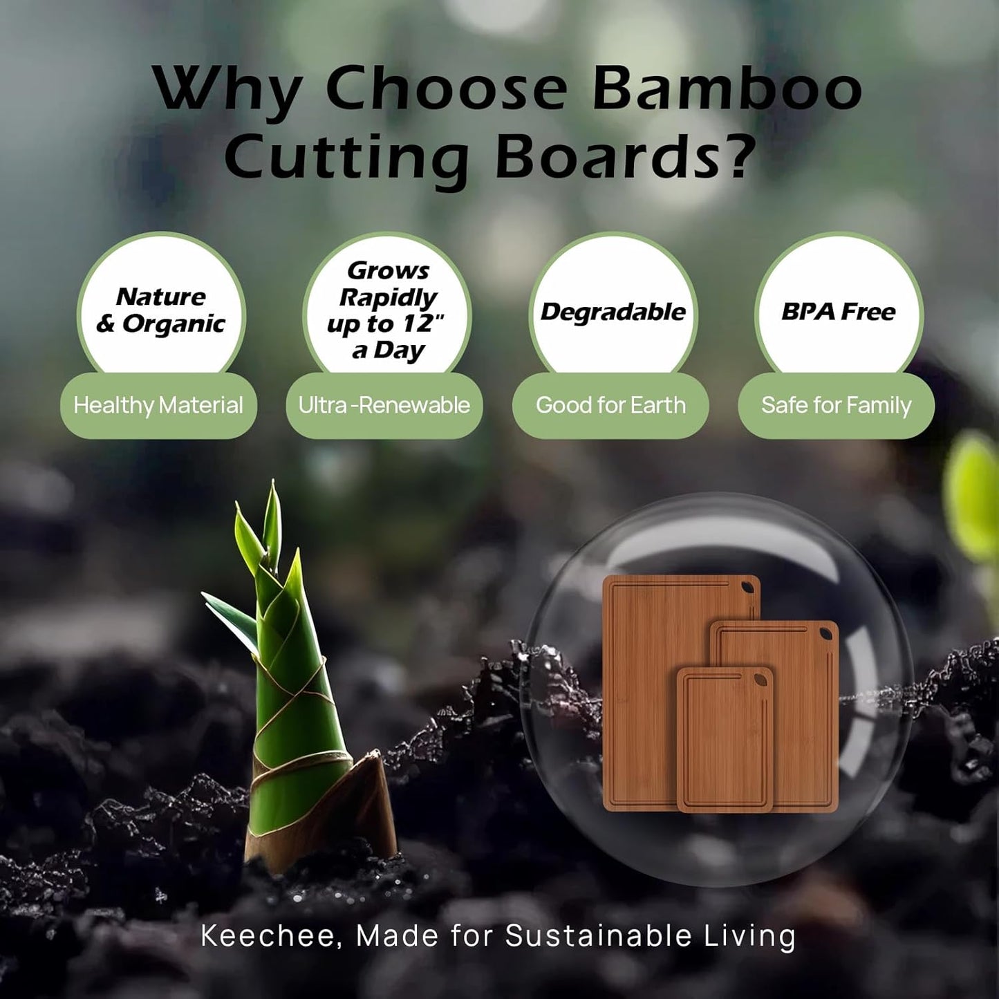 KeeCHEE Bamboo Cutting Board For Kitchen With Deep Juice Grooves & Built-In Handles, 3 Count ( Brown )