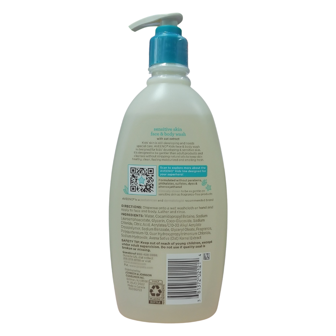 Aveeno Kids Face & Body Wash for Sensitive Skin, 18 oz / 532 ml