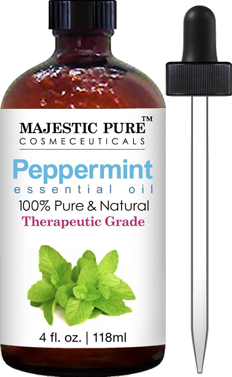 Majestic Pure Peppermint Essential Oil, 100% Pure & Natural Therapeutic Grade, 4 fl.oz / 118 ml
