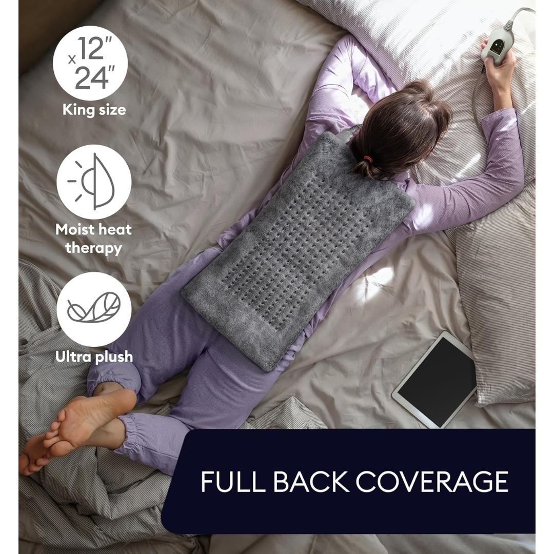 Geniani XL Electric Heating Pad, Soft Heat Pad for Moist & Dry Therapy (Tabby Gray) NO BOX