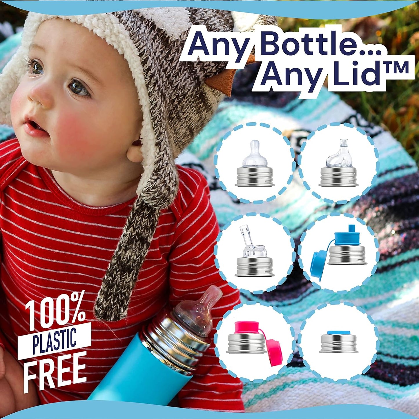 Pura Stainless Steel Infant Bottle w/Sleeve, Medium-Flow Nipple, 3 Months+ (Aqua) 11oz/325ml