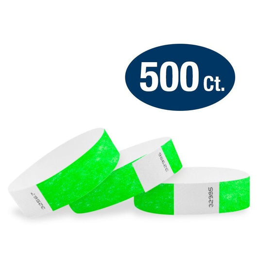 WristCo Neon Green 3/4" Tyvek Wristbands - (500 Pack) Paper Wristbands For Events