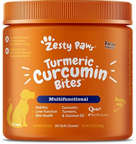 Zesty Paws Turmeric Curcumin Bites For Dogs | Bacon Flavor - 90 Soft Chews