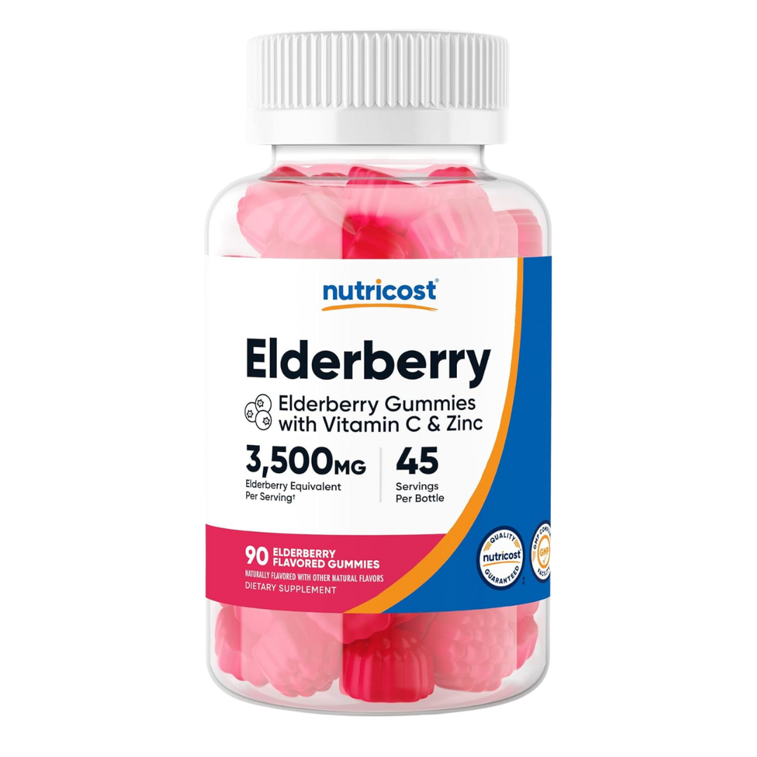 Nutricost Elderberry Gummies With Vitamin C & Zinc 3500mg Supplement 90 Gummies