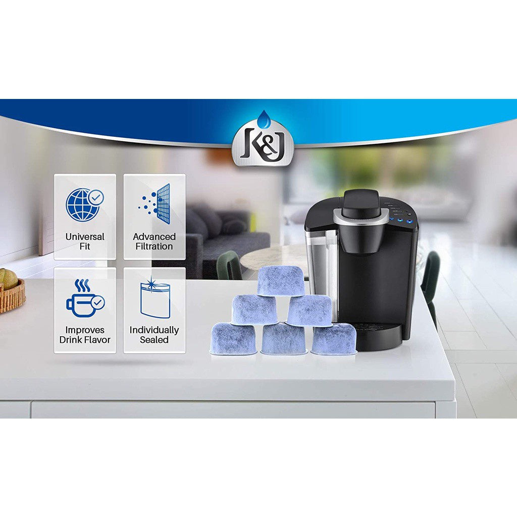K&J Replacement Charcoal Water Filters Universal Fit for Keurig 2.0 & Older Coffee Machines, 6 Pack