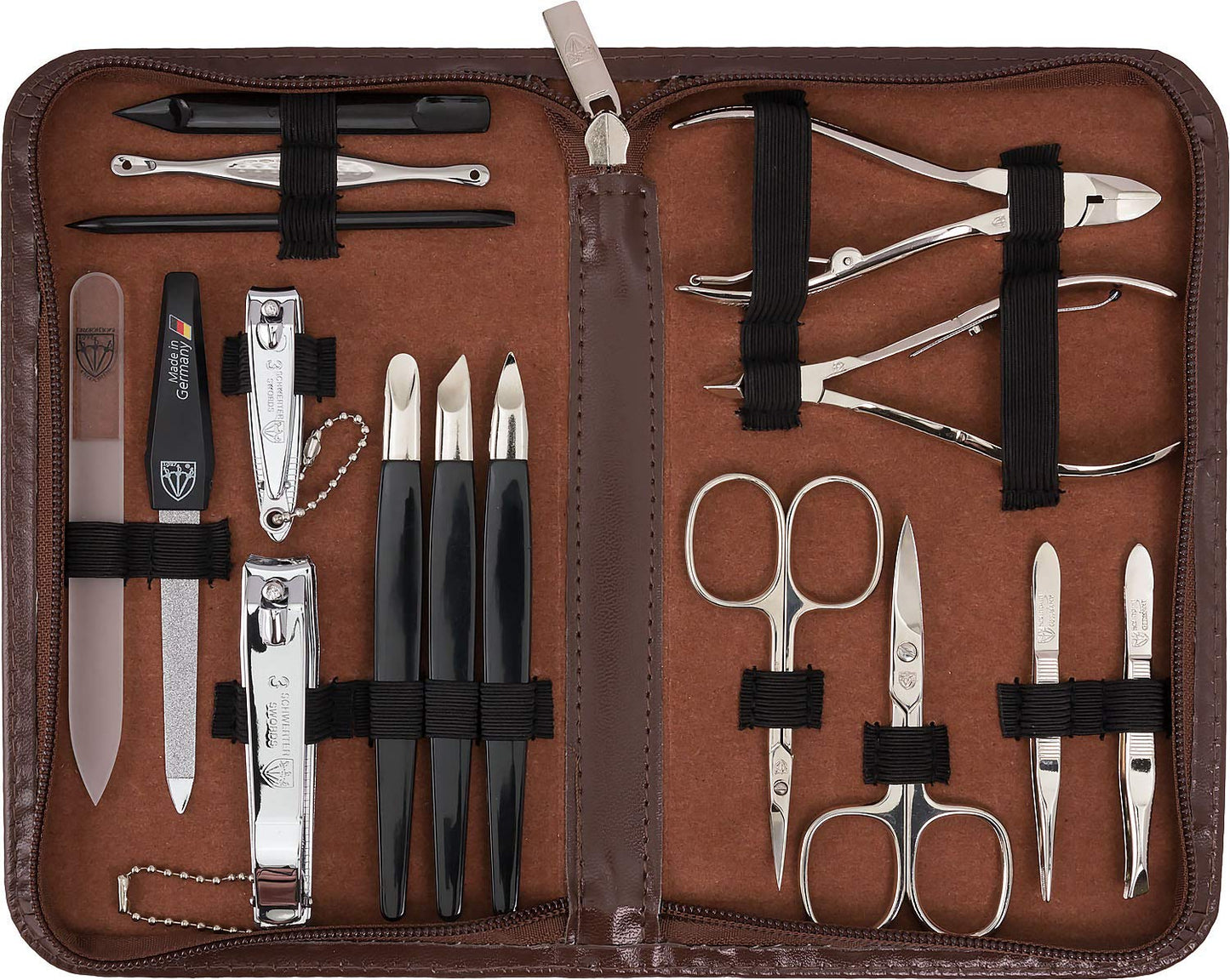 3 Swords Germany Brand Quality 16 Piece Manicure Pedicure Grooming Kit Set Leather Case in Gift Box
