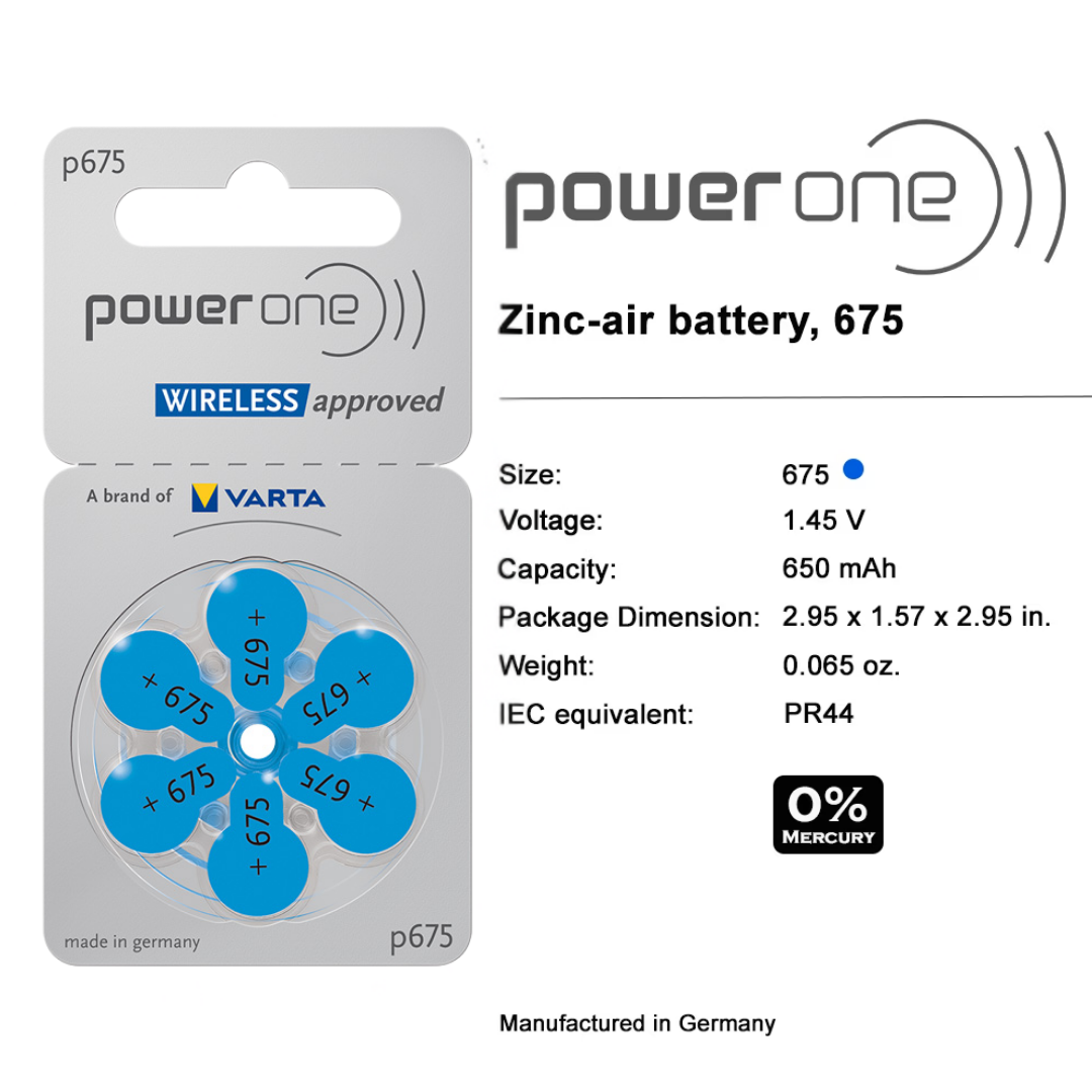 Power One P675 Hearing Aid Batteries by VARTA, 1 Pack (6 Batteries)