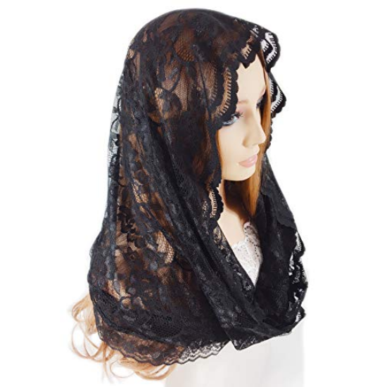 PAMOR Infinity Floral Covering Lace Scarf Mantilla Chapel Veils, Black
