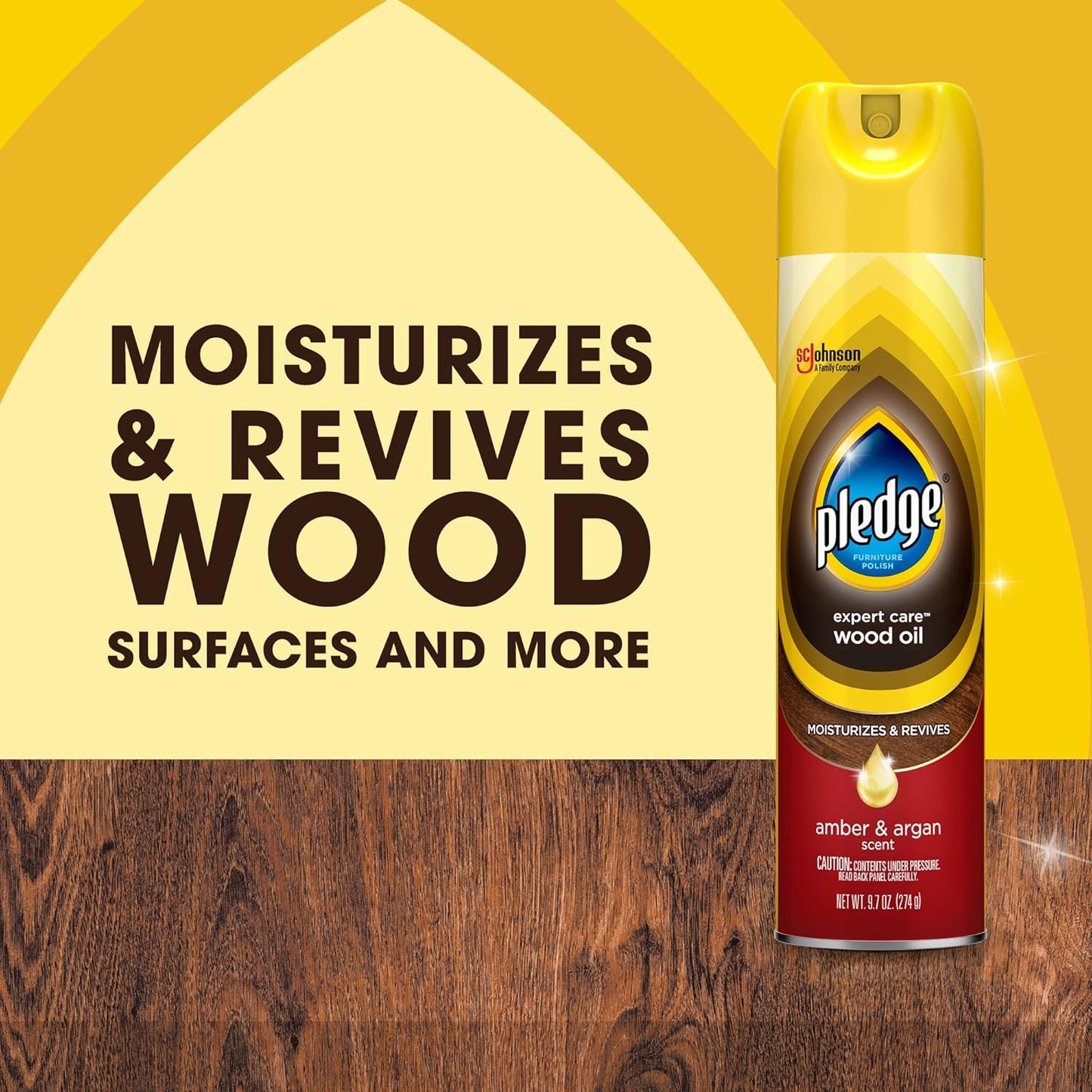 Pledge Furniture Polish Expert Care Wood Oil Amber & Argan Scent 9.7oz / 274g