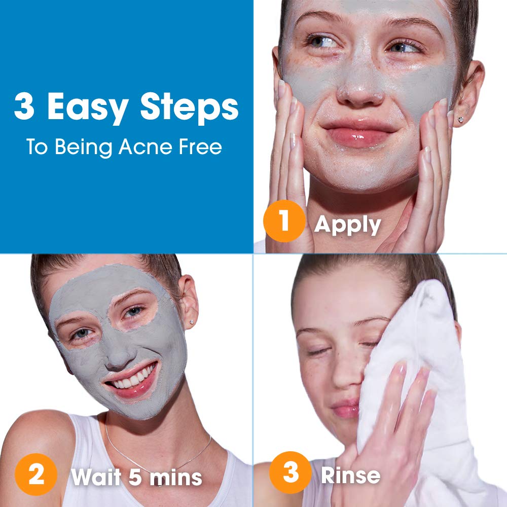 Acne Free Kaolin Clay Detox Mask 2-In-1 Pore Purifying with Charcoal & Vitamin E + Zinc, 5 fl.oz / 150ml