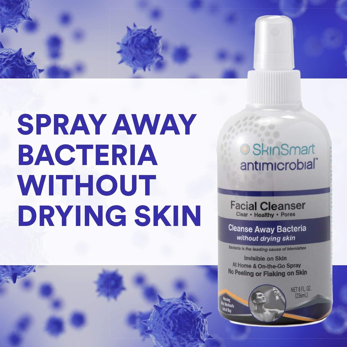 SkinSmart Antimicrobial Facial Cleanser, Cleanse Away Bacteria Without Drying Skin, 8 fl oz / 236mL