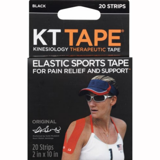 KT Tape Original Cotton Elastic Kinesiology Therapeutic Athletic Tape, 2" x 10" Black, 20 Strips